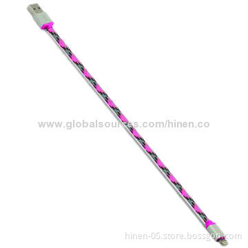 Pink Fabric Lightning to USB Cable for iPhone 5/5S/5C, iPod Touch 5, iPad Mini, 1.0m Long